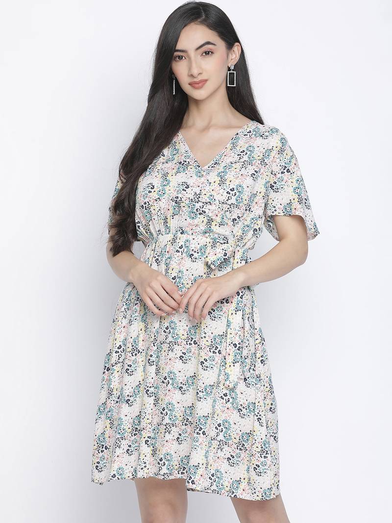 Shinner floral print women warp dress