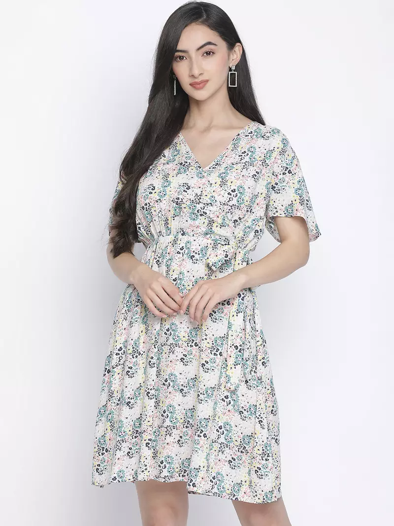 Shinner floral print women warp dress