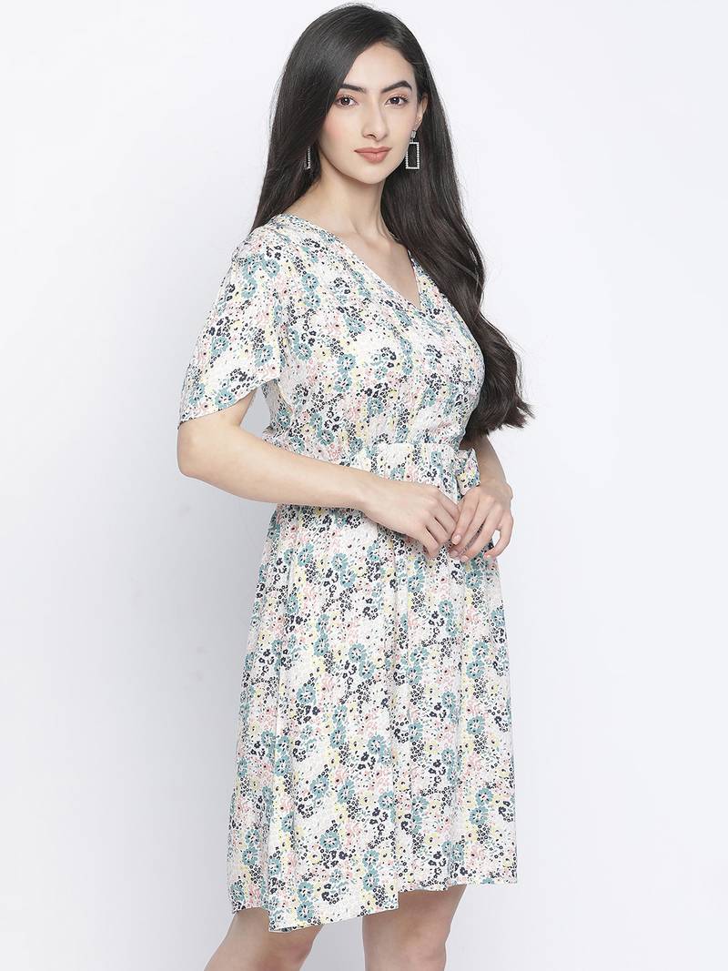 Shinner floral print women warp dress