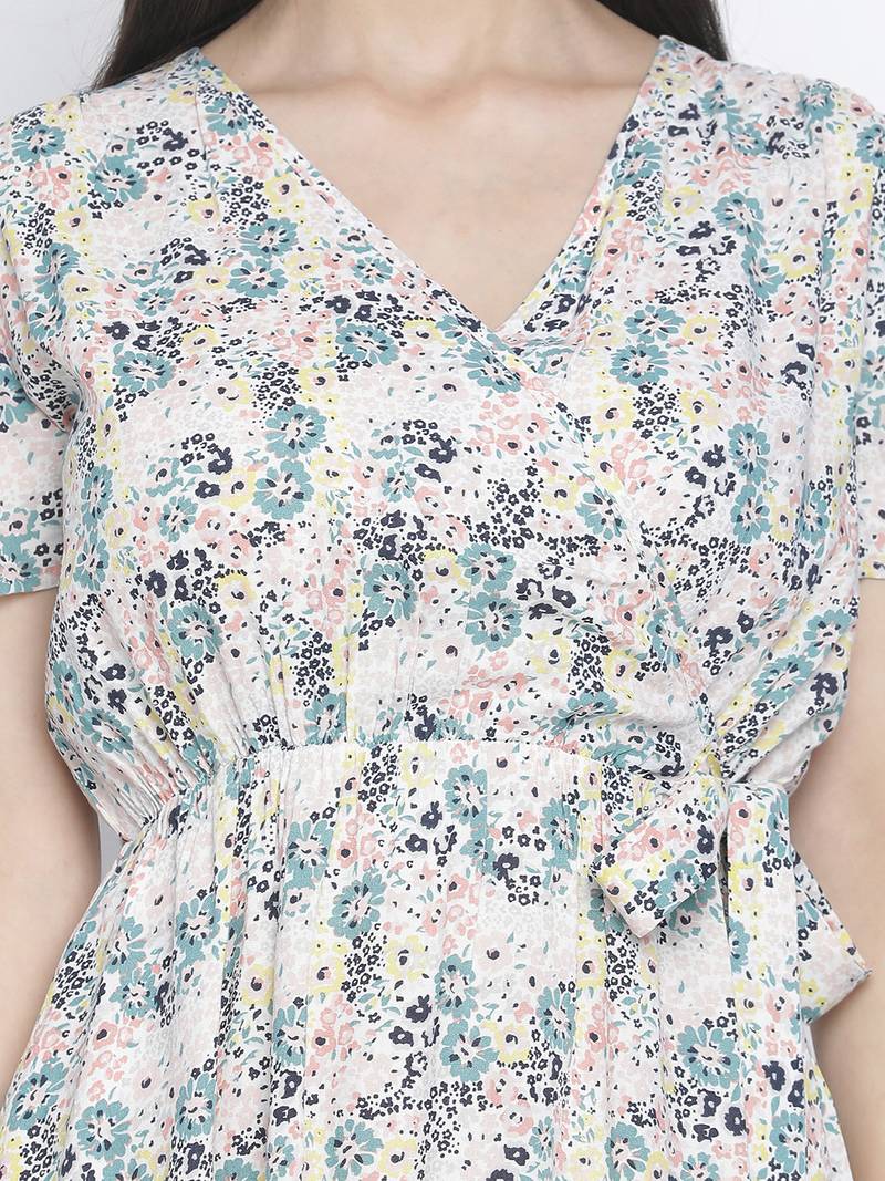 Shinner floral print women warp dress