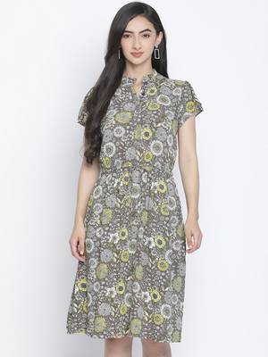 Vober color mesh floral print women dress 1