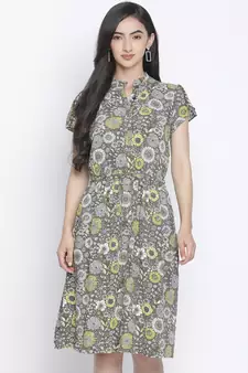 Vober color mesh floral print women dress