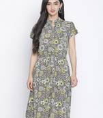 Vober color mesh floral print women dress