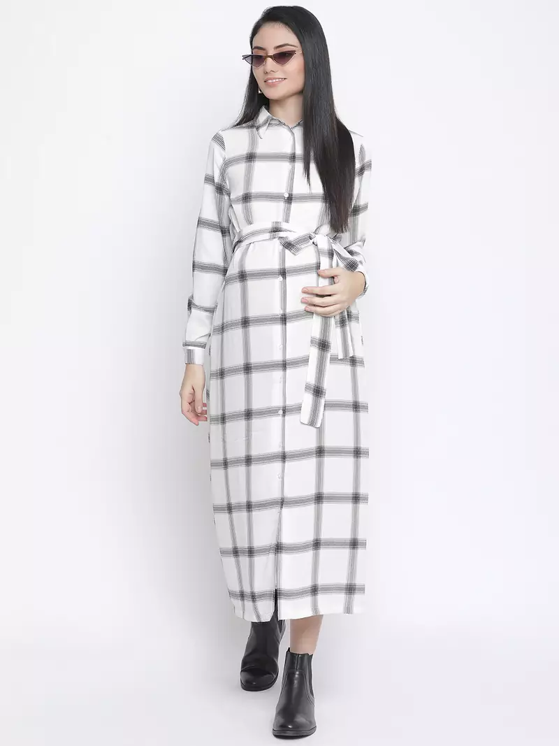 Check saga checker print long maternity dress