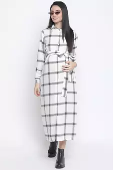 Check saga checker print long maternity dress