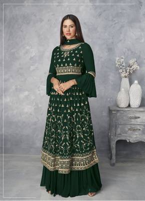 Green embroidered faux georgette salwar 1