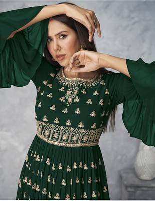Green embroidered faux georgette salwar 2