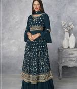 Dark-teal embroidered faux georgette salwar