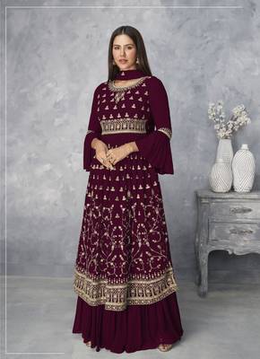 Maroon embroidered faux georgette salwar 1