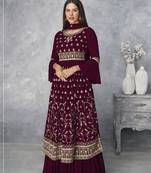Maroon embroidered faux georgette salwar