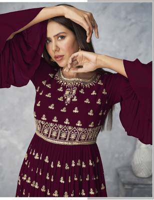 Maroon embroidered faux georgette salwar 2