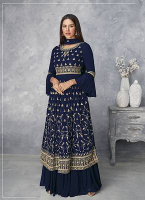 Navy-blue embroidered faux georgette salwar 1