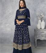 Navy-blue embroidered faux georgette salwar
