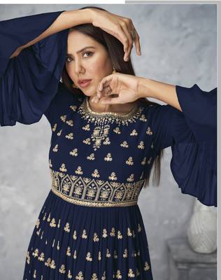 Navy-blue embroidered faux georgette salwar 2
