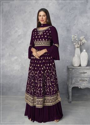 Wine embroidered faux georgette salwar 1