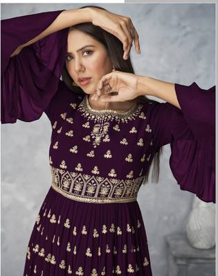 Wine embroidered faux georgette salwar 2