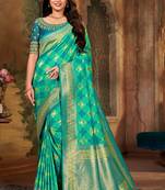 Light green woven banarasi silk saree with blouse