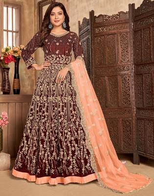 Maroon embroidered velvet salwar 1