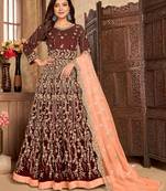 Maroon embroidered velvet salwar
