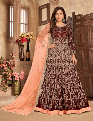 Maroon embroidered velvet salwar 2