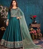 Teal embroidered art silk salwar