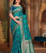 Light blue woven banarasi silk saree with blouse