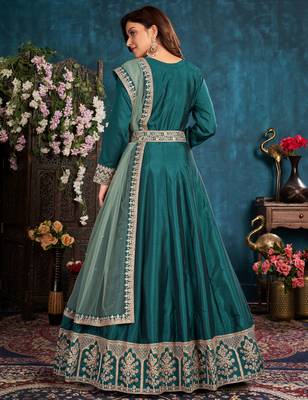 Teal embroidered art silk salwar 2
