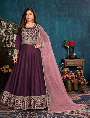 Purple embroidered art silk salwar 1