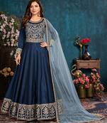 Navy-blue embroidered art silk salwar