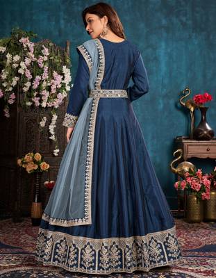 Navy-blue embroidered art silk salwar 2