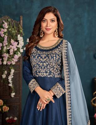 Navy-blue embroidered art silk salwar 3