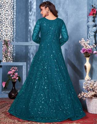 Teal embroidered net salwar 3