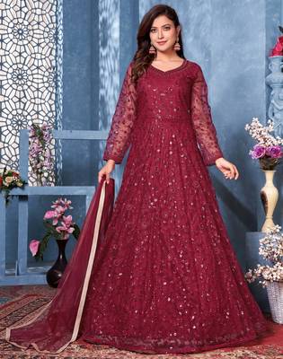Maroon embroidered net salwar 1
