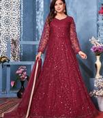 Maroon embroidered net salwar