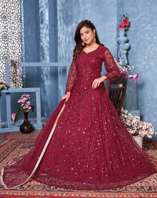 Maroon embroidered net salwar 2