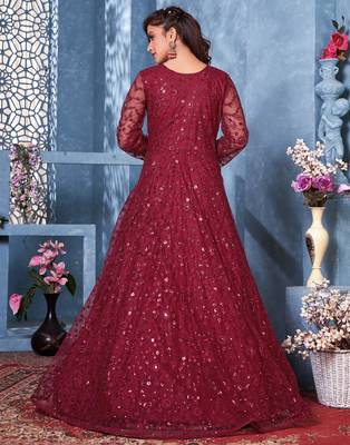 Maroon embroidered net salwar 3