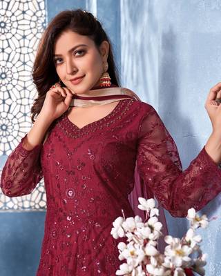 Maroon embroidered net salwar 4