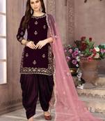 Purple Embroidered Velvet Punjabi Salwar Suit