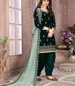 Dark-Green Embroidered Velvet Punjabi Salwar Suit