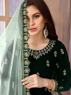 Dark-Green Embroidered Velvet Punjabi Salwar Suit 2