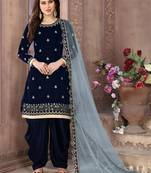 Navy-Blue Embroidered Velvet Punjabi Salwar Suit