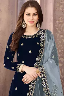 Navy-Blue Embroidered Velvet Punjabi Salwar Suit