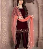 Maroon Embroidered Velvet Punjabi Salwar Suit
