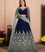 Navy-blue embroidered velvet salwar