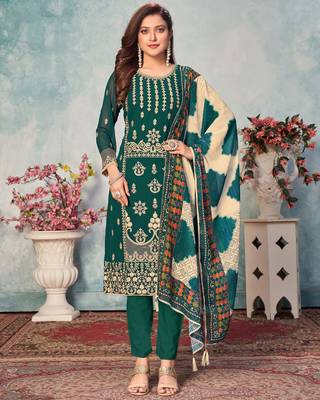 Green embroidered faux georgette salwar 1