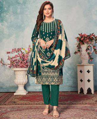 Green embroidered faux georgette salwar 2
