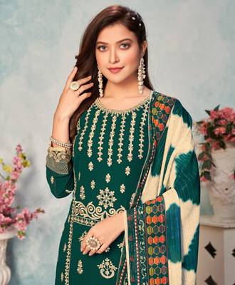 Green embroidered faux georgette salwar 3