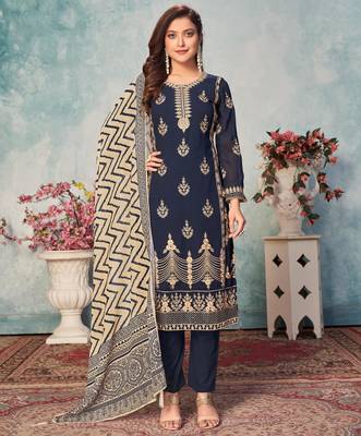 Navy-blue embroidered faux georgette salwar 1