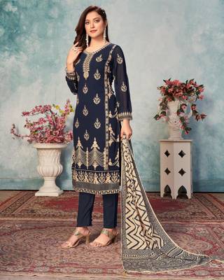 Navy-blue embroidered faux georgette salwar 2