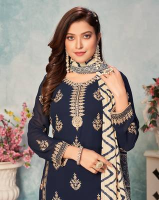 Navy-blue embroidered faux georgette salwar 3